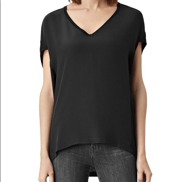 Allsaints Reid Black High/Low Cap Sleeve Top Sz M - Picture 4 of 4